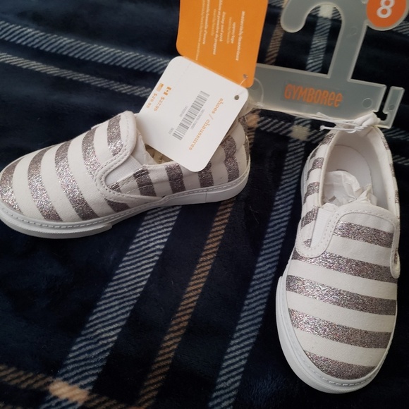 Gymboree slip-on Silver Sparkle striped Sneaker 8 - Picture 2 of 3